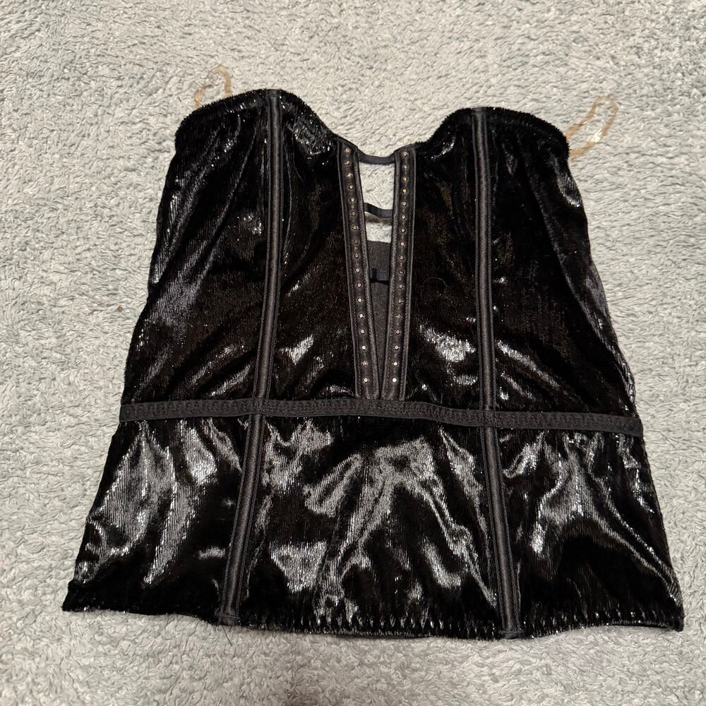 Victoria's Secret Black Velvet Glitter Corset Top Bustier Size Small